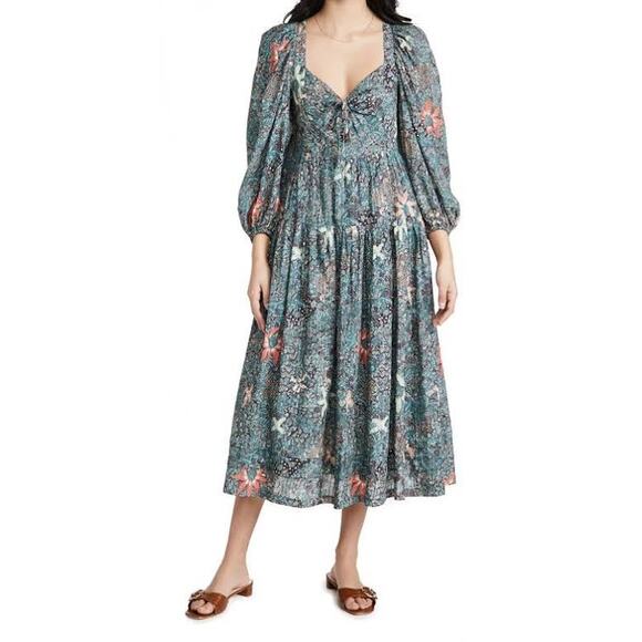 Ulla Johnson Kemala Midi Dress US 4 Malachite Floral Print Milkmaid Celebrity - Picture 14 of 16